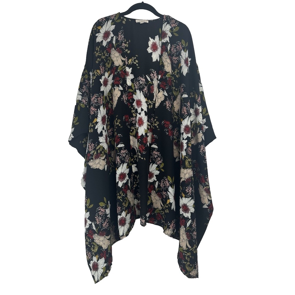 Ee:some Open Kimono One Size Black Floral Beachy Dark Romantic Whimsygoth